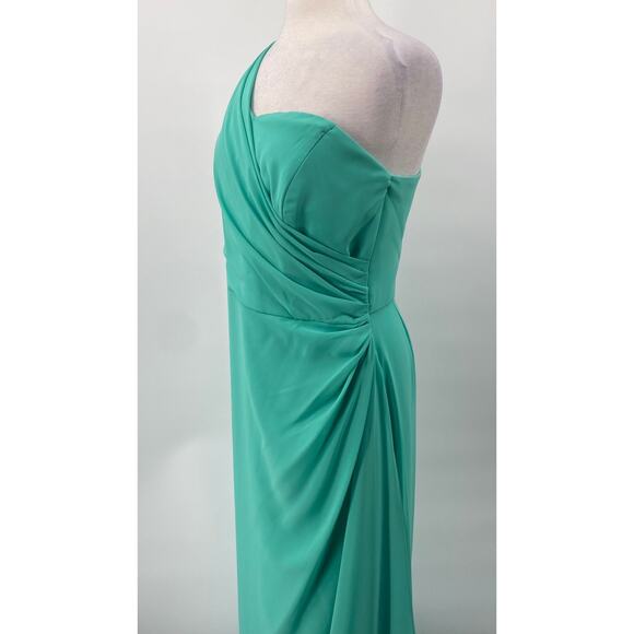 After Six Gown One Shoulder Draped Maxi Dress Sweetheart Gathered Turquoise 8 - Picture 6 of 10